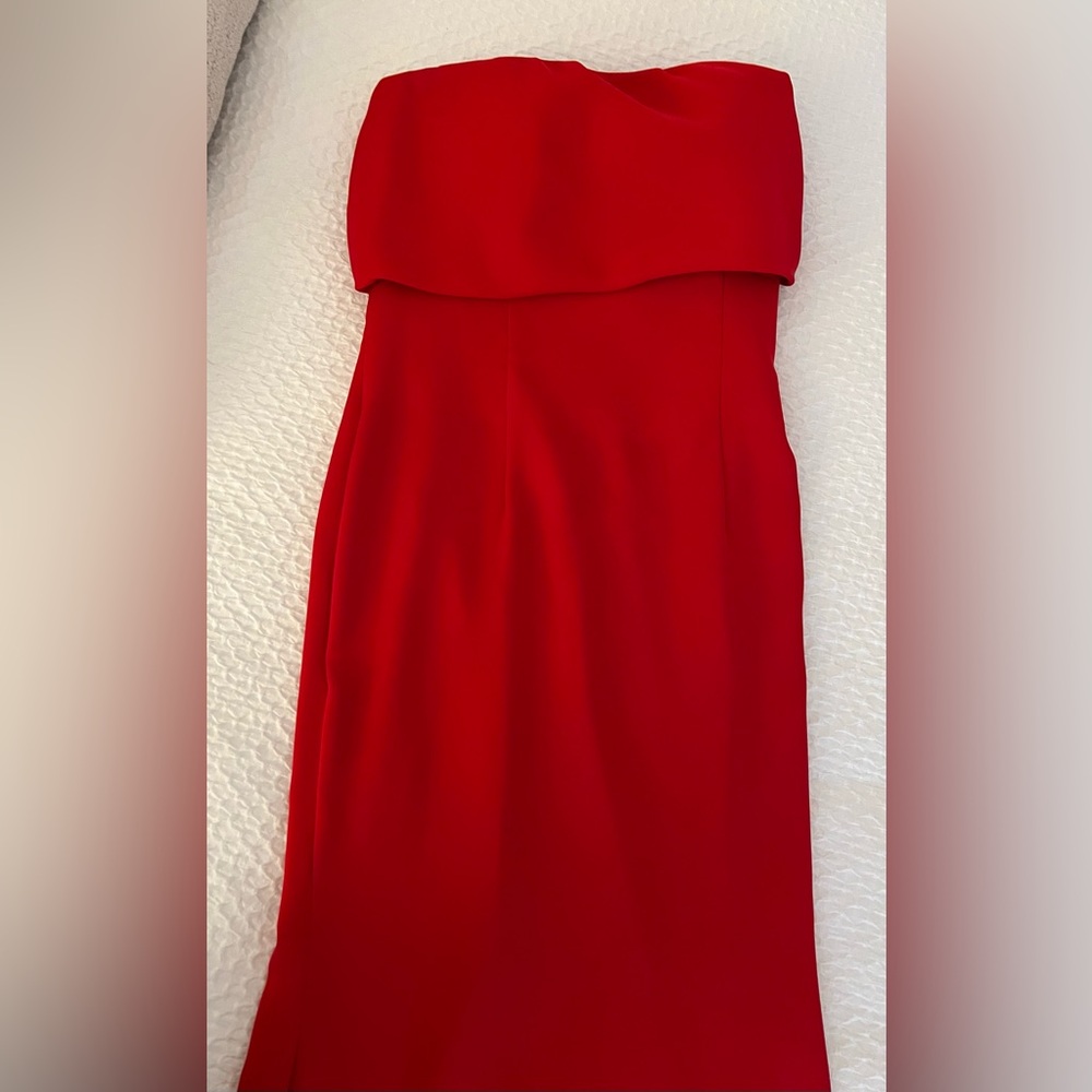 Strapless red maxi dress